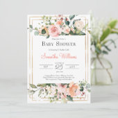 豊モダン富エレガントな花模様と金ゴールドベビー 招待状 (スタンド正面)