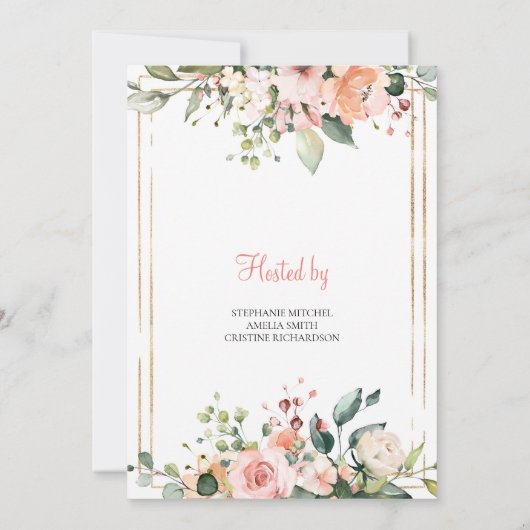 豊モダン富エレガントな花模様と金ゴールドベビー 招待状 (裏面)