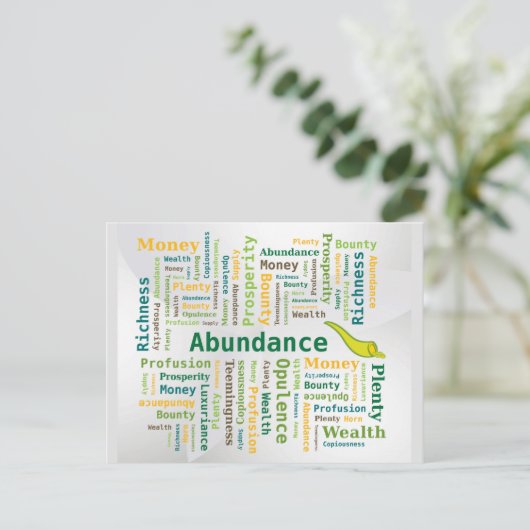 豊富なワードクラウドグリーンイエローカラー ポストカード (スタンド正面)