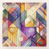 豊富な幾何学的モザイクのステンドグラスの水色 ガラスコースター (正面)