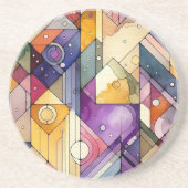 豊富な幾何学的モザイクのステンドグラスの水色 コースター (正面)