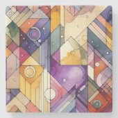 豊富な幾何学的モザイクのステンドグラスの水色 ストーンコースター (正面)