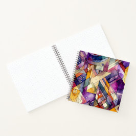 豊富な幾何学的モザイクのステンドグラスの水色 ノートブック