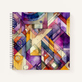 豊富な幾何学的モザイクのステンドグラスの水色 ノートブック (正面)