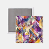 豊富な幾何学的モザイクのステンドグラスの水色 マグネット (正面/裏面)