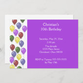 豊富な気球の招待状(紫色) 招待状 (正面/裏面)