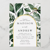豊富な緑のアーチフレ結婚ーム 箔招待状 (正面)