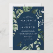 豊富な緑のネイビーオーバルフレーム結婚ズ 招待状 (正面)