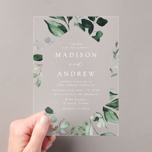 豊富な緑の幾何学模様結婚の枠 アクリル招待状 (インサイチュ (ポータブル))