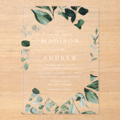 豊富な緑の幾何学模様結婚の枠 アクリル招待状 (正面)