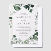 豊富な緑の幾何学模様結婚の枠 ベラム紙招待状 (オフセット)