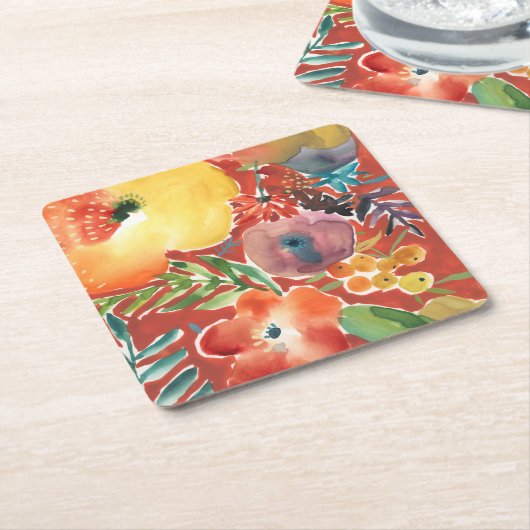 豊富な花模様III スクエアペーパーコースター (アングル)