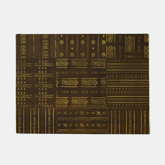豊富な茶色の質の金ゴールドのアフリカの種族パターン ドアマット (正面)