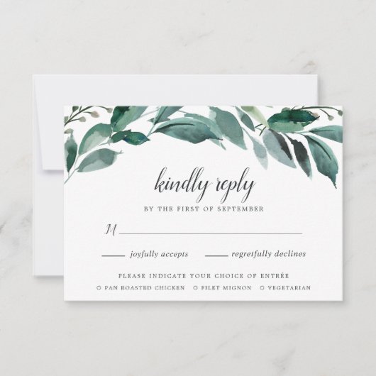 豊富な葉RSVPカードと食事の選択 出欠カード (正面)