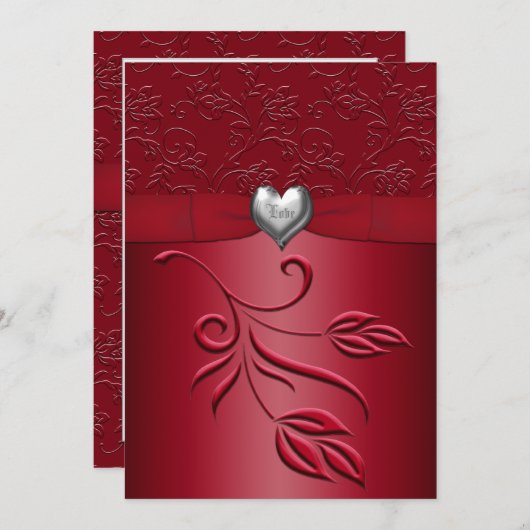 豊富な赤の銀のハートの花柄の結婚式招待状 招待状 (正面/裏面)