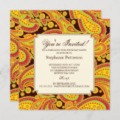 豊富な金ゴールドのペイズリーパターンマイル標石の誕生会 招待状 (正面/裏面)