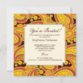 豊富な金ゴールドのペイズリーパターンマイル標石の誕生会 招待状 (正面)