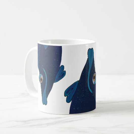 豊富な青のお洒落で、愛らしい魚のアートワーク コーヒーマグカップ (正面左)