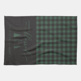豊富に賛美黒緑のバッファローのプレイド キッチンタオル