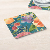 豊富花模様I スクエアペーパーコースター (アングル)