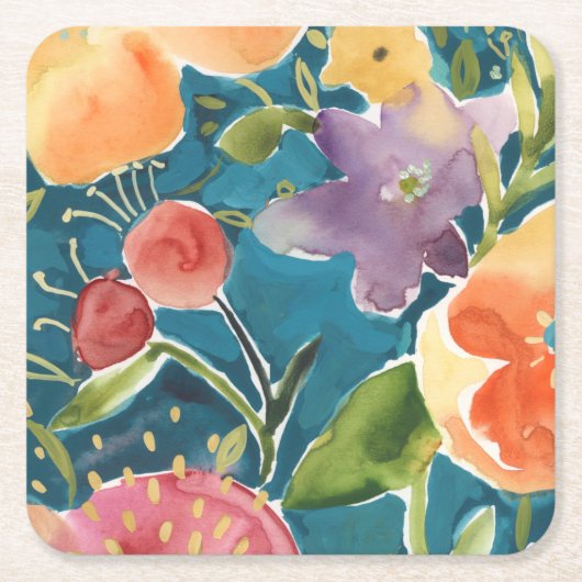 豊富花模様I スクエアペーパーコースター (正面)