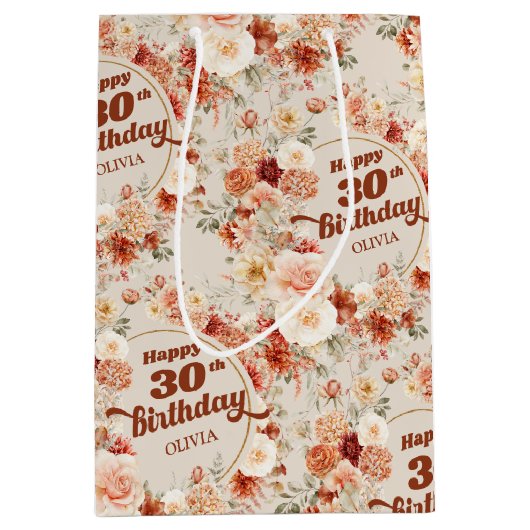 豊穣の秋の銅赤面フローラ30歳の誕生日 ミディアムペーパーバッグ (正面)