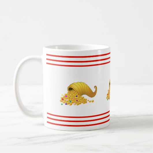 豊穣の角と赤いストライプ コーヒーマグカップ (左)