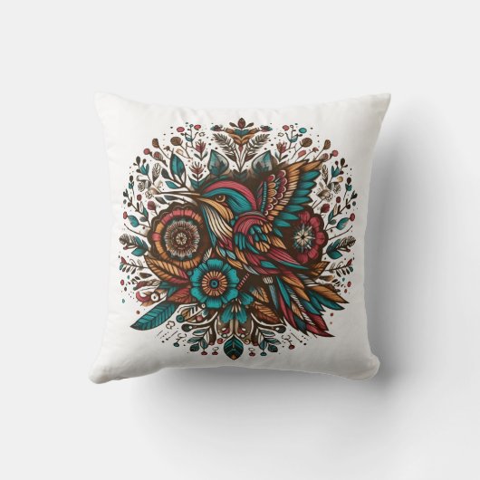 豊鮮やかかな色の鳥とフローラデザイン クッション (裏面)