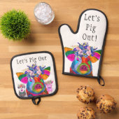 豚おもしろいを食べよう 鍋つかみ&鍋敷きセット (トップダウン)