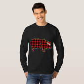 豚おもしろいクリスマスツリー赤い格子状のクリスマス動物ロー Tシャツ (正面フル)