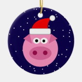 豚おもしろいサンタ漫画クリスマスツリーオーナメント セラミックオーナメント (正面)
