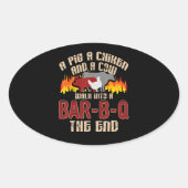 豚おもしろいチキンカウクバーB Q Bbqシェフクッキー調理師 楕円形シール (正面)