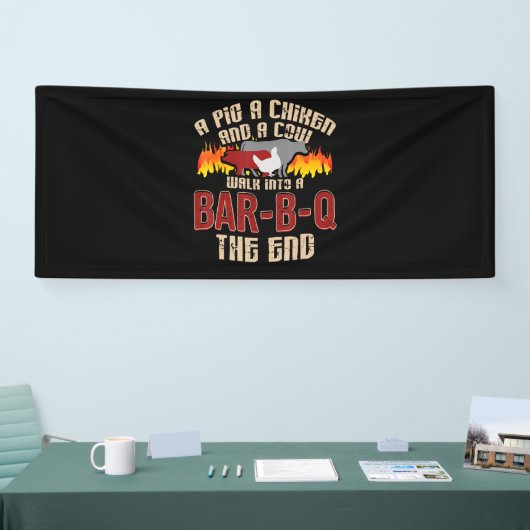 豚おもしろいチキンカウクバーB Q Bbqシェフクッキー調理師 横断幕 (トレードショー)