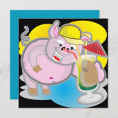 豚おもしろいパーティの招待状 招待状 (正面/裏面)