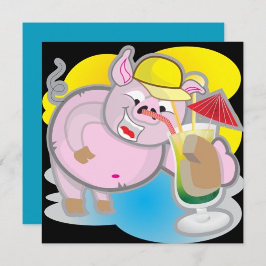 豚おもしろいパーティの招待状 招待状 (正面/裏面)