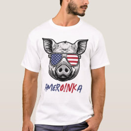 豚おもしろい船OINK-a愛国心 Tシャツ