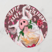 豚おもしろい誕生日カードロマンチックなバラ (正面/裏面)