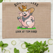 豚おもしろい豚がキャラクターを呼び出す キッチンタオル (折り畳み)