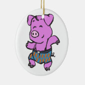 豚おもしろい踊り漫画 |背景の色の選択 セラミックオーナメント (右)