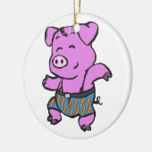 豚おもしろい踊り漫画 |背景の色の選択 セラミックオーナメント (左)