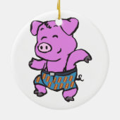 豚おもしろい踊り漫画 |背景の色の選択 セラミックオーナメント (裏面)
