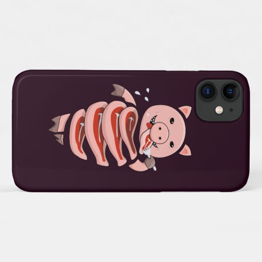 豚おもしろい食べ豚ステークス不気味風変わり Case-Mate iPhoneケース (裏面(横))