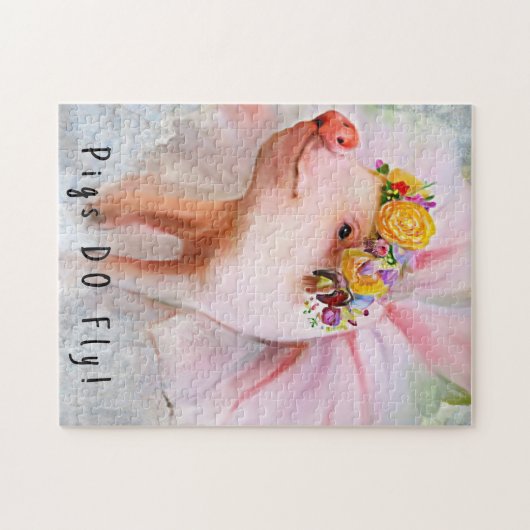 豚がかわいらし飛ぶ服を着たpurtyの子豚 ジグソーパズル (横)