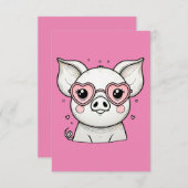 豚がハート型サングラスをかけている サンキューカード (正面/裏面)