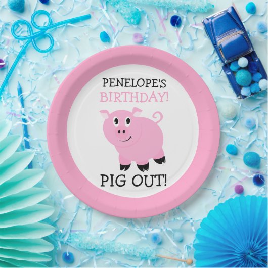 豚がパーティーのピンクのパーソナライズされたパーティー ペーパープレート (パーティー)