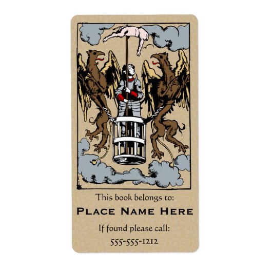 豚が中世のウッドカットの蔵書票・ラベルを飛ぶ時 ラベル (正面)