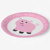豚が出てパーティーかわいいピンク豚の誕生日パーティー ペーパープレート (アングル)