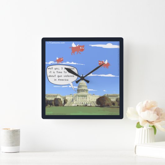 豚が壁の時計を飛ぶときに議会と銃の話 スクエア壁時計 (ホーム)