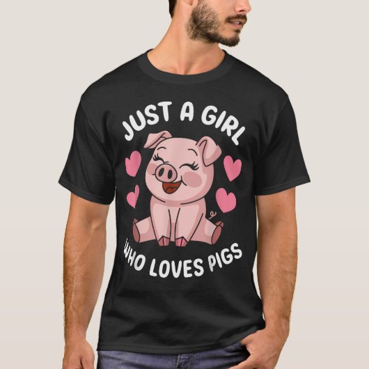 豚が好きな女の子 かわいい豚 Tシャツ (正面)
