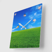 豚が平時計を飛ぶとき スクエア壁時計 (傾斜)